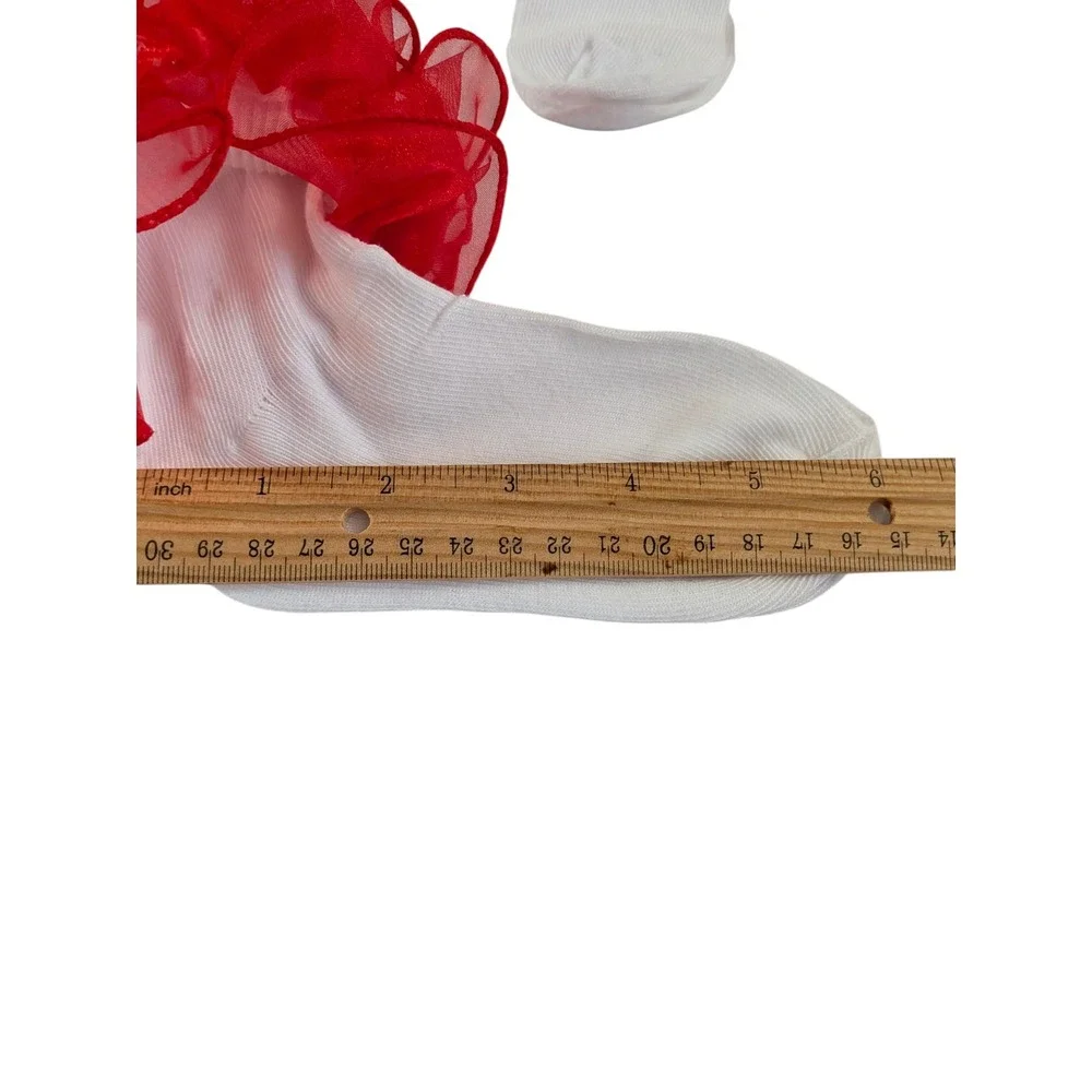 Girls Ruffle Ankle Socks Set Red Pink White Organza Trim 3 Pairs Toddler Kids